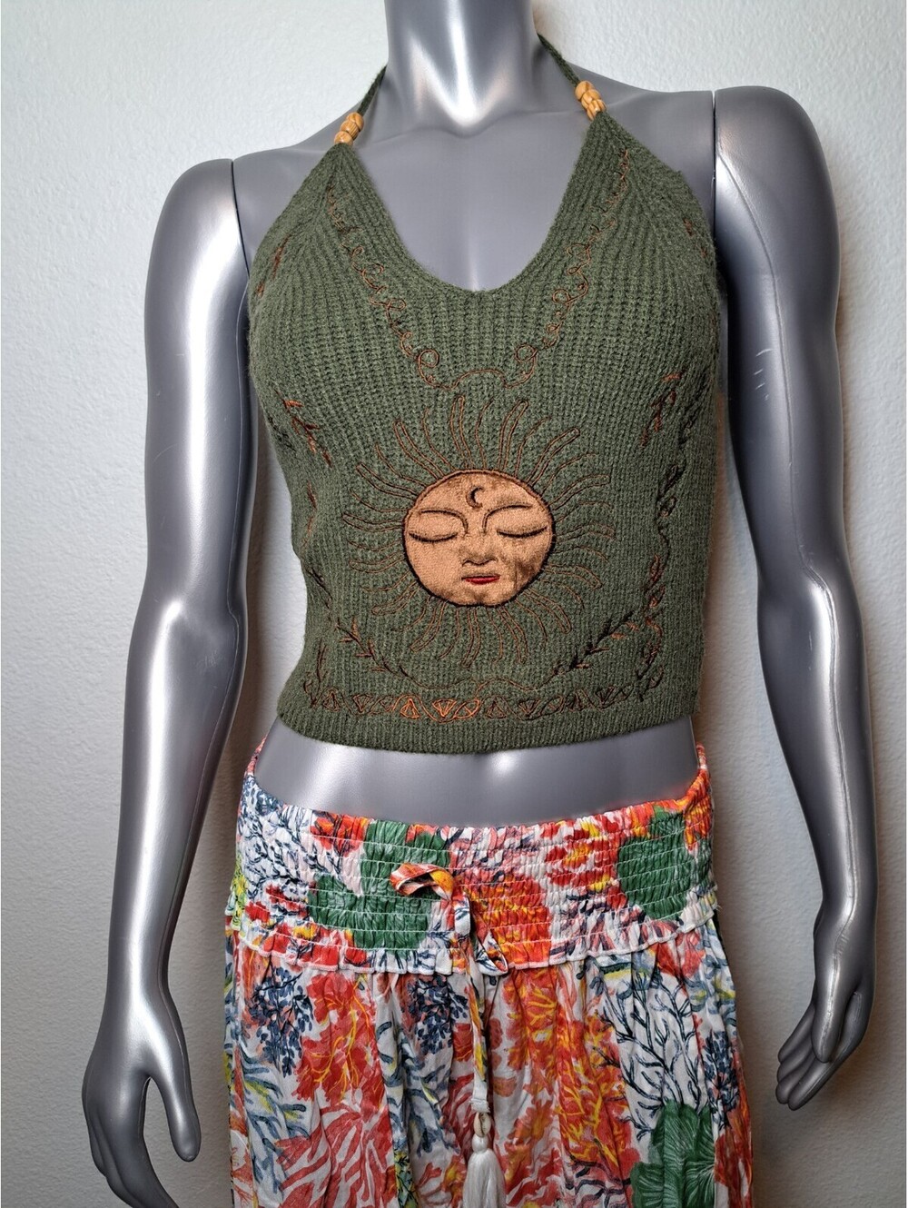 ROMWERib Knit Crop Tank Top Olive Green Streach OXL One Size Fit Like M